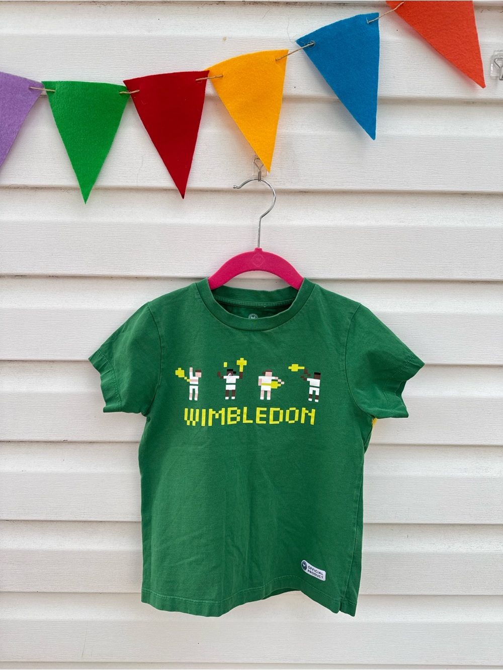 Wimbledon Green Kids Pixel Tennis Tee with Yellow Logo